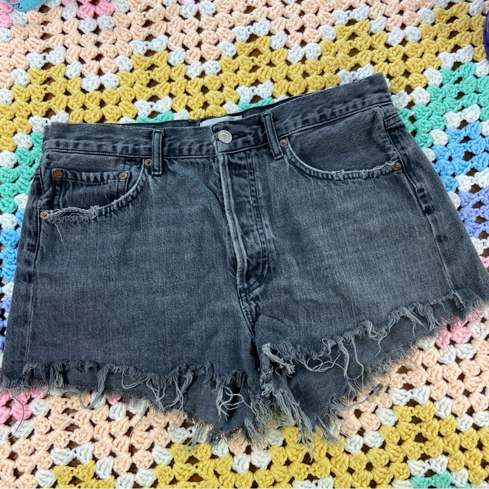 Agolde Parker Frayed Distressed Hem grey Cut Off cutoff jean shorts 28 denim